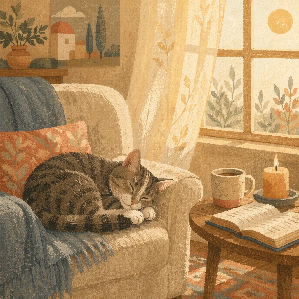 Sleeping Tabby Cat in Morning Sunlight