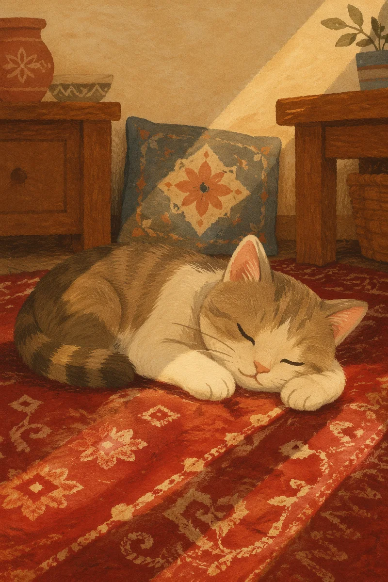 Sleeping Tabby Cat in Warm Sunlight