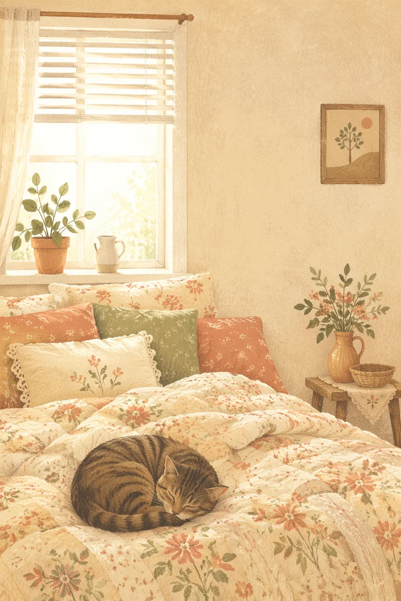 Sleeping Tabby Cat in Morning Sunlight