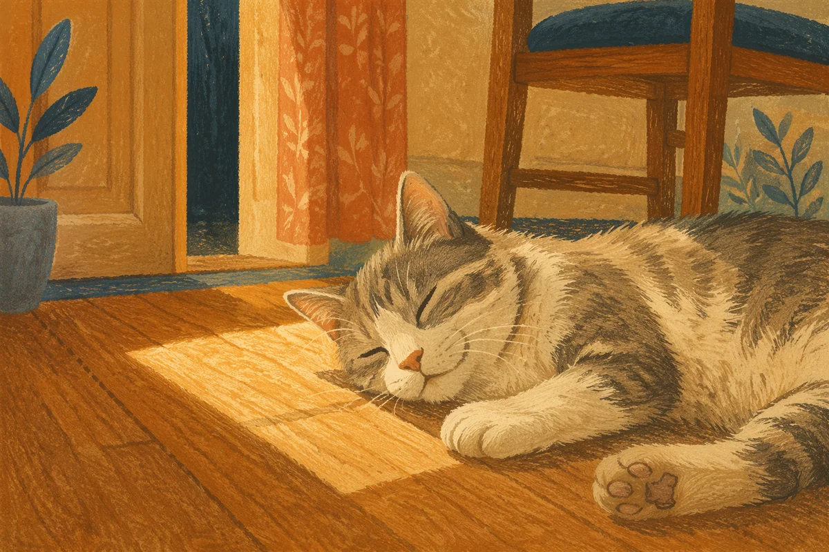 Cozy Tabby Cat Sleeping in Sunlight