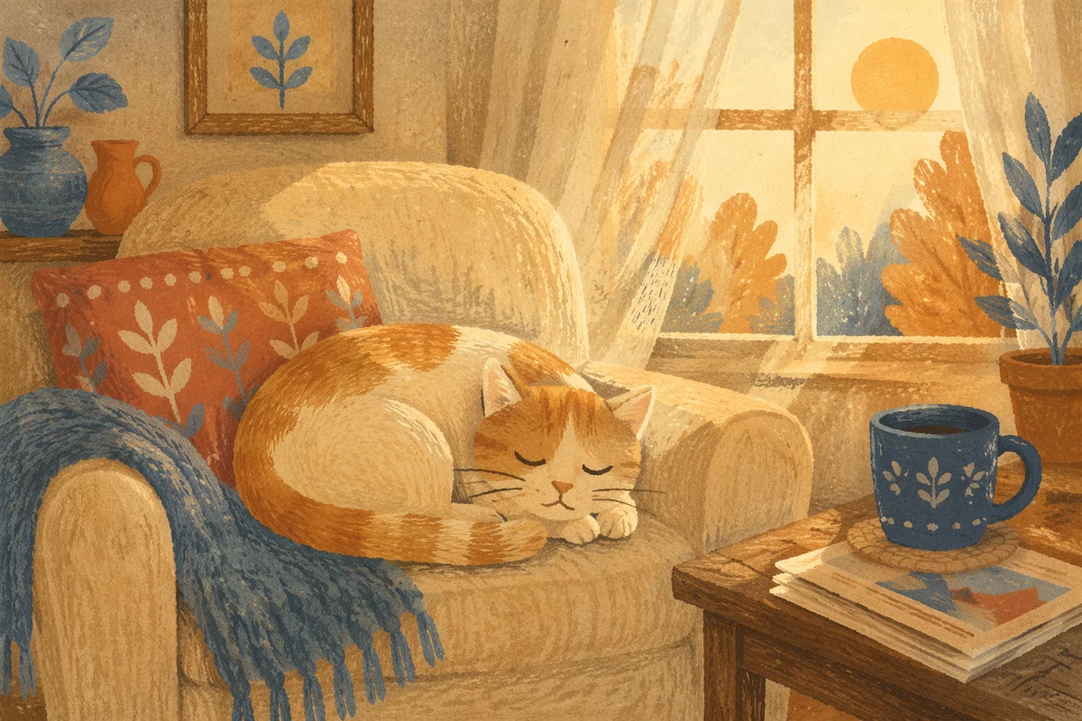 Sleeping Cat in Sunlit Cozy Home