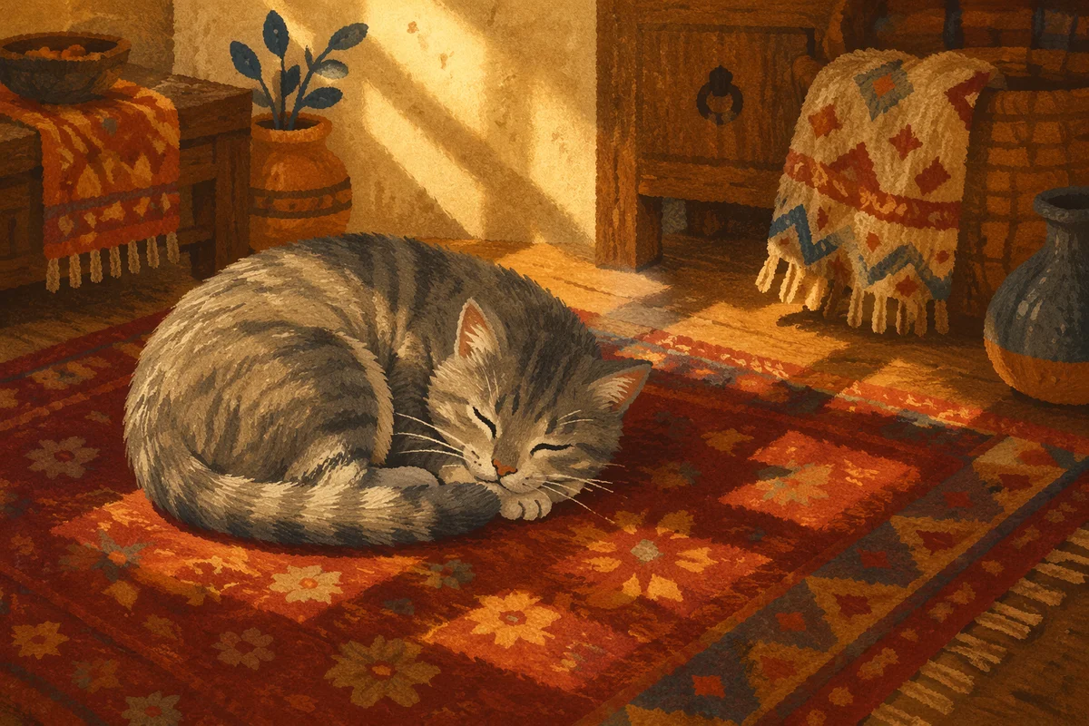 Sleeping Tabby Cat in Warm Sunlight