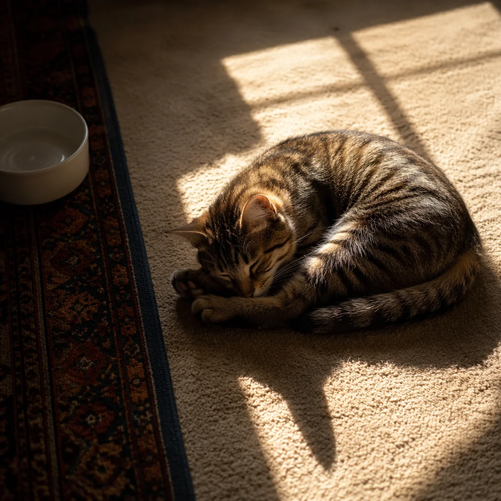 Sleeping Tabby Cat in Morning Sunlight