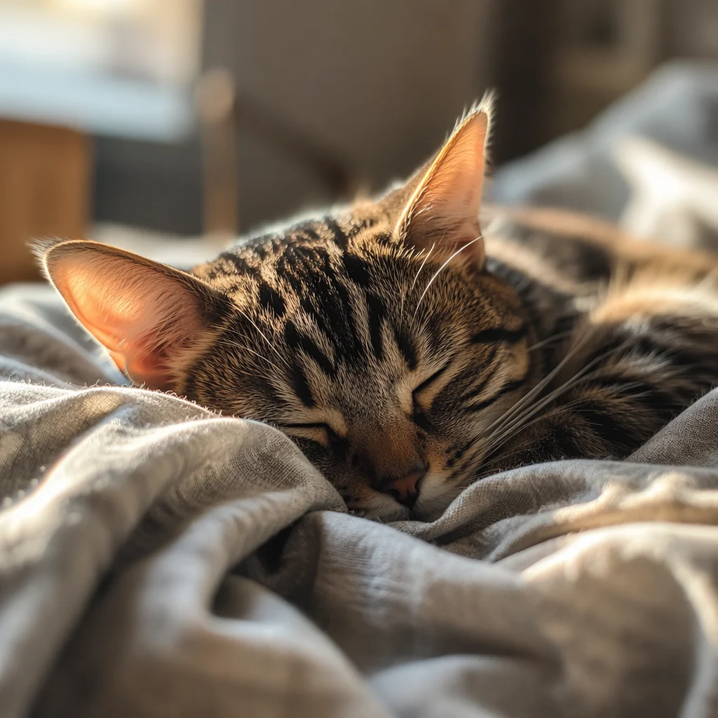 Sleeping Tabby Cat in Warm Sunlight
