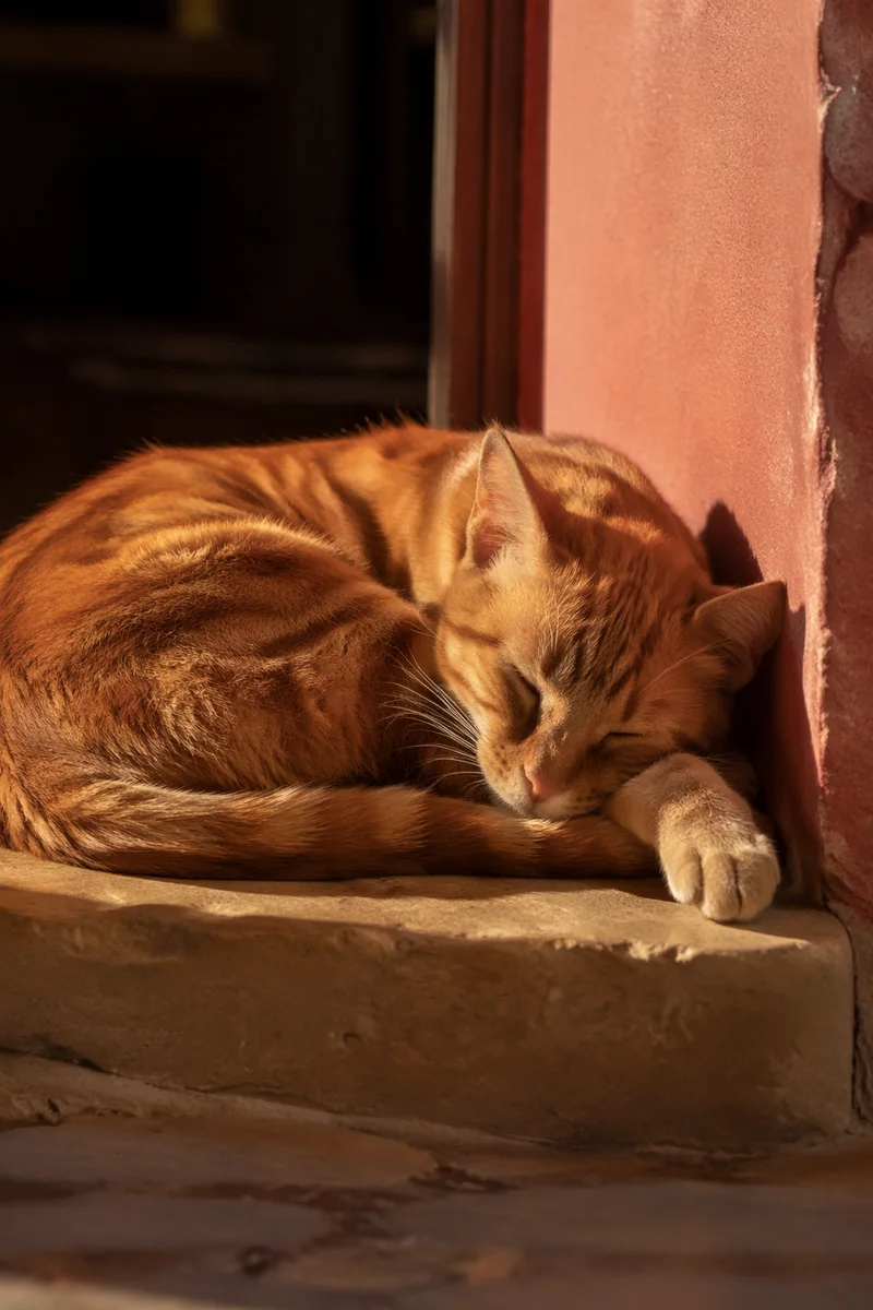 Sleeping Ginger Cat in Warm Afternoon Sunlight