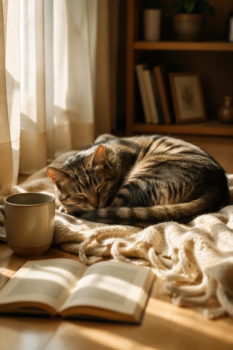 Sleeping Tabby Cat in Warm Sunlight