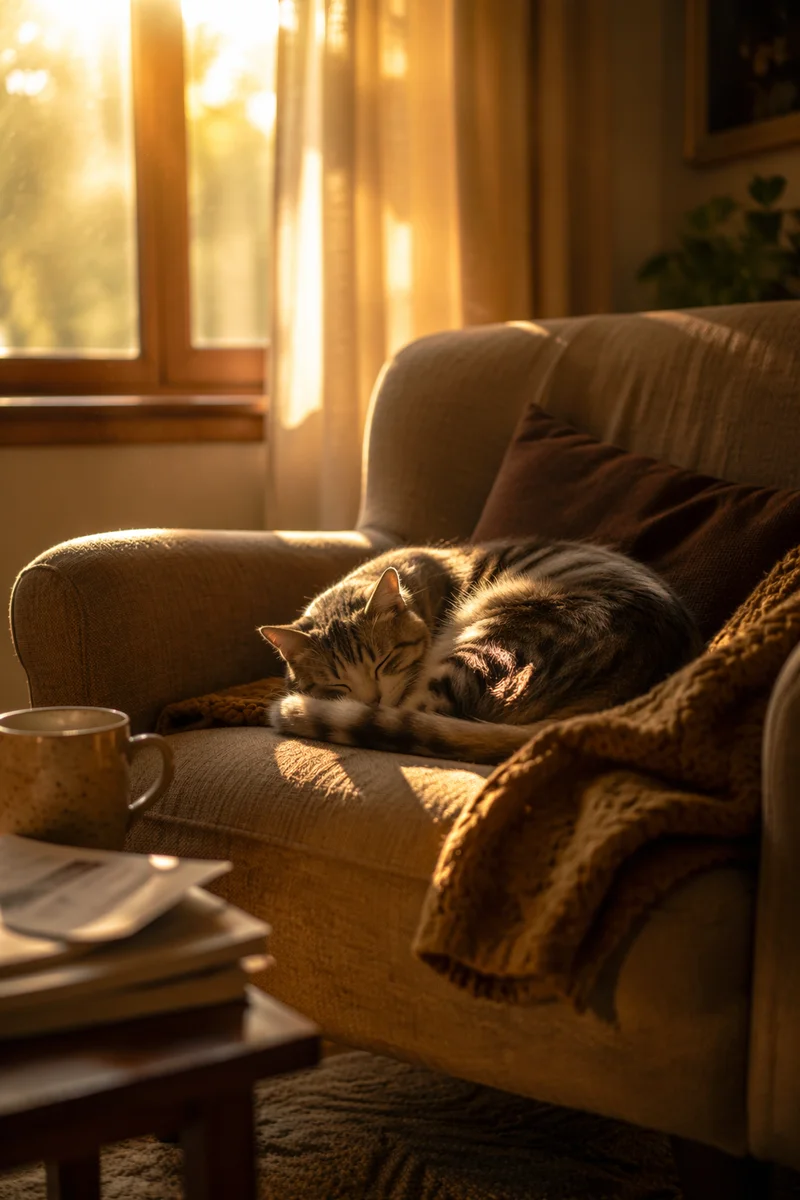Sleeping Cat by Sunlit Window