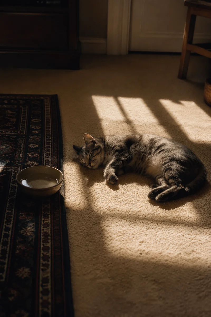 Sleeping Tabby Cat in Afternoon Sunlight