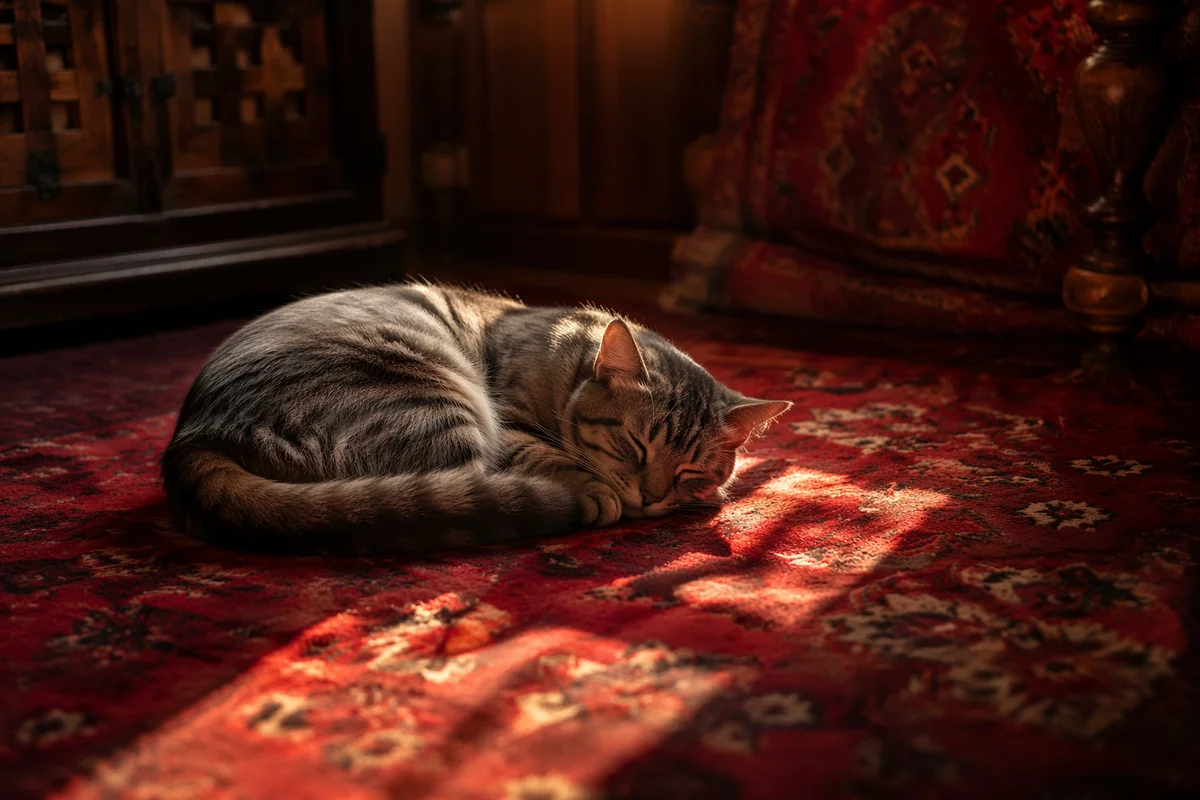 Sleeping Gray Tabby in Warm Sunlight