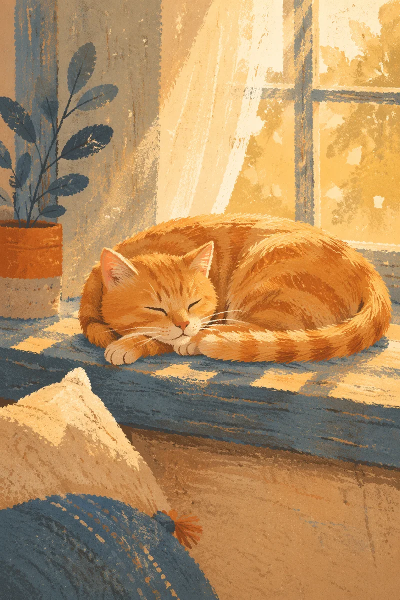 Sleeping Ginger Cat in Golden Sunlight