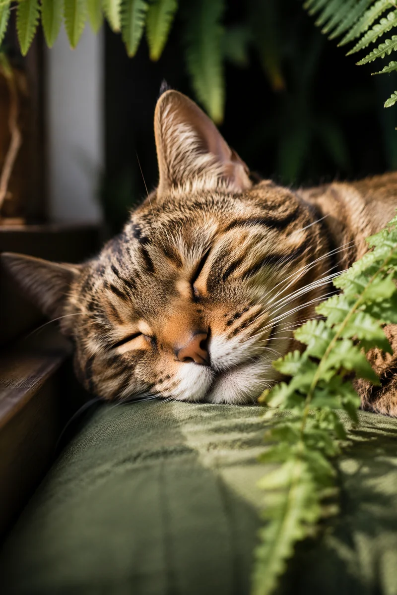 Sleeping Tabby Cat in Warm Sunlight