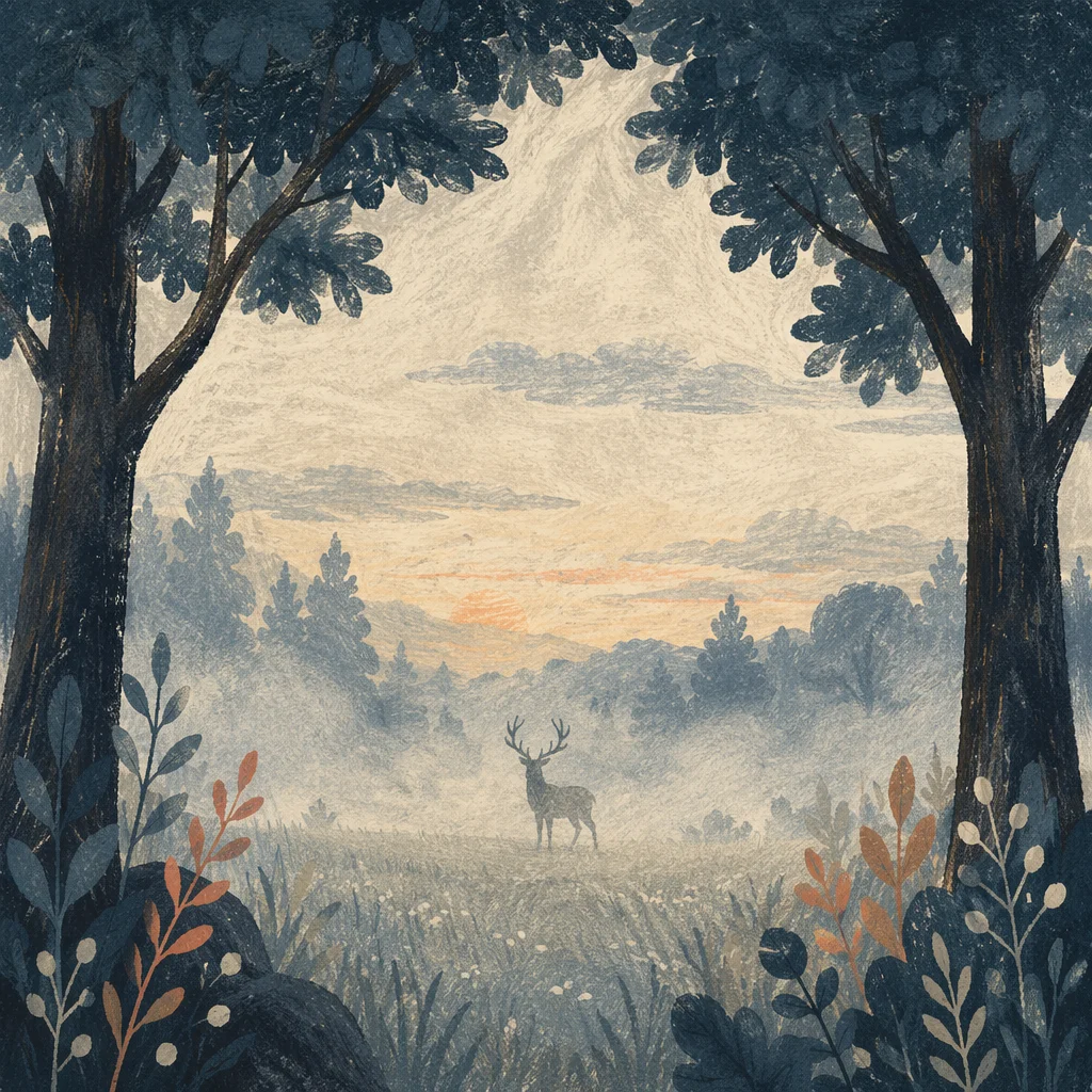 Solitary Stag in Misty Forest Dawn