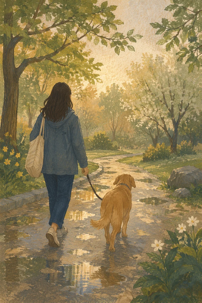 Peaceful Dog Walk After Spring Rain