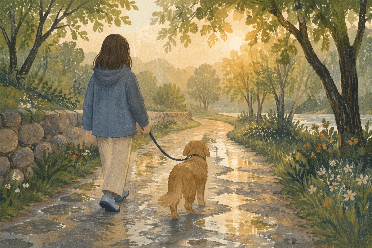 Peaceful Dog Walk After Spring Rain