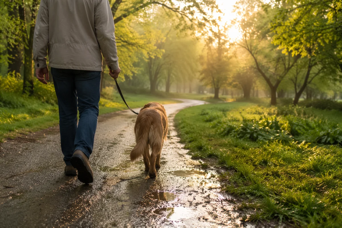 Peaceful Dog Walk After Spring Rain