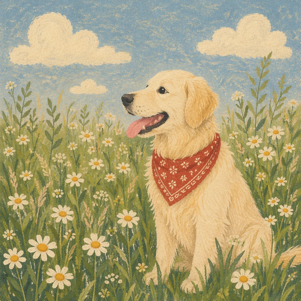 Happy Golden Retriever in Spring Meadow