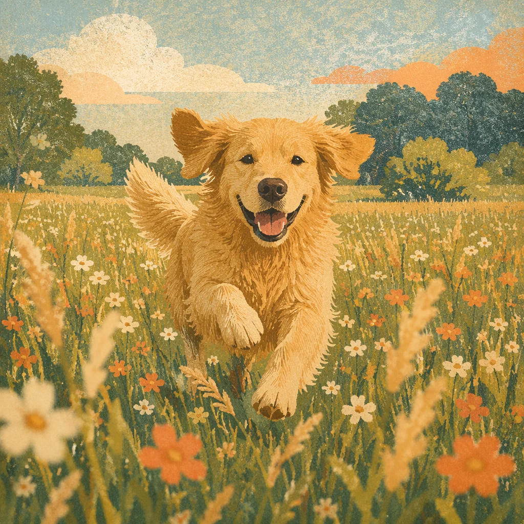 Happy Golden Retriever in Summer Meadow