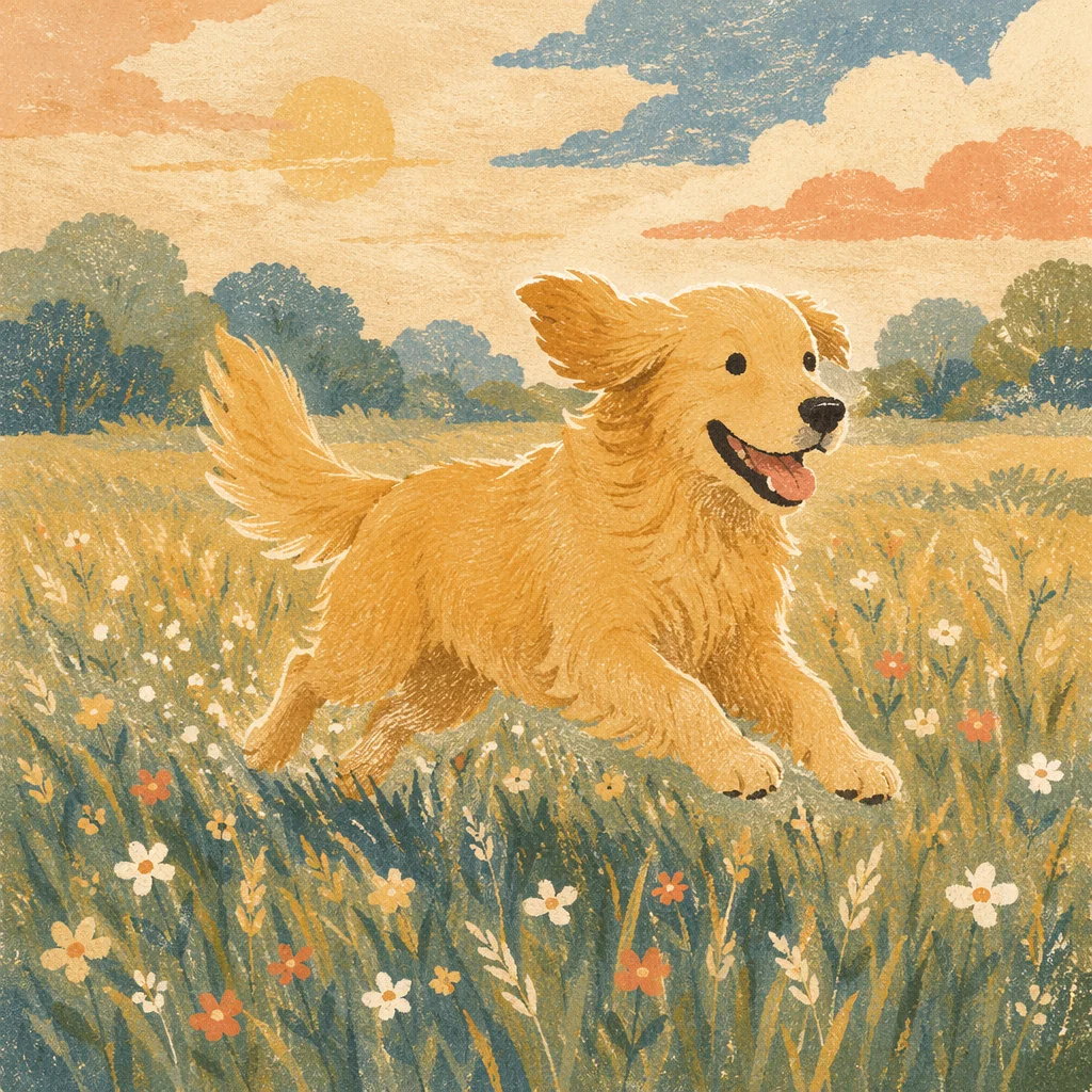 Happy Golden Retriever in Spring Meadow