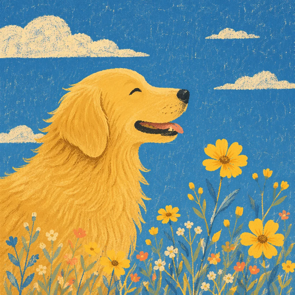 Happy Golden Retriever in Sunny Wildflower Field
