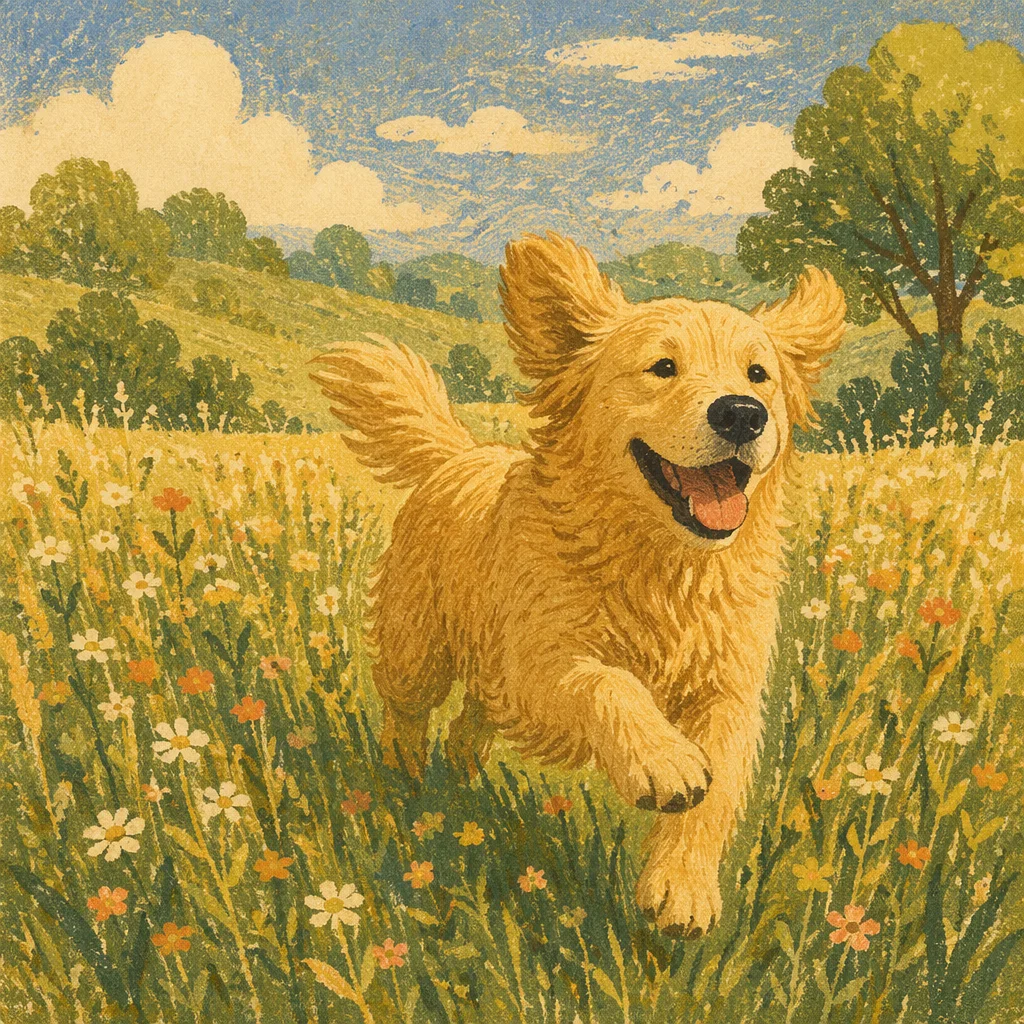 Happy Golden Retriever in Sunlit Meadow