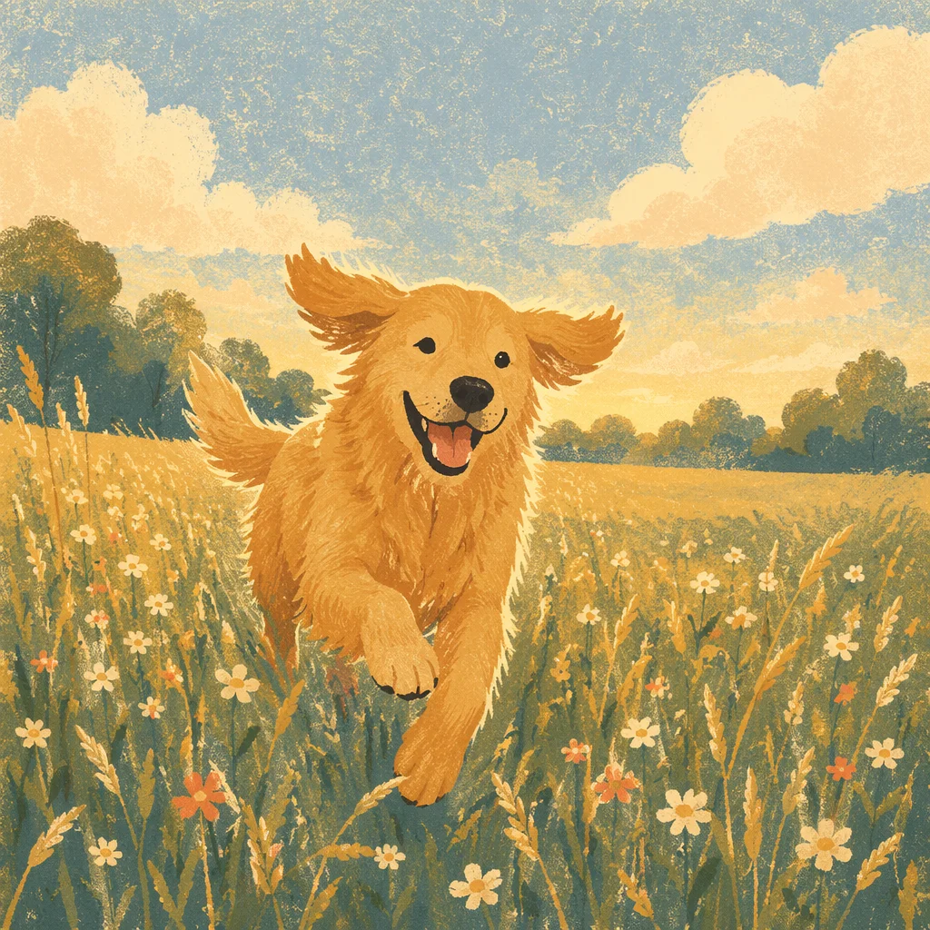 Happy Golden Retriever in Summer Meadow