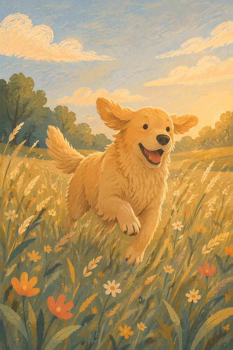 Happy Golden Retriever in Sunlit Meadow
