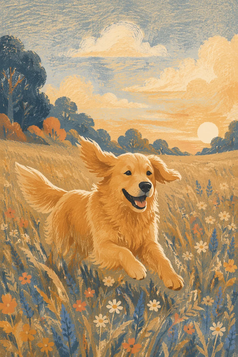 Happy Golden Retriever in Summer Meadow