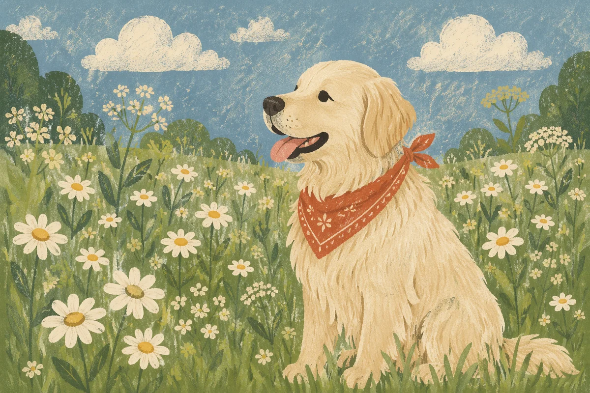 Happy Golden Retriever in Spring Meadow