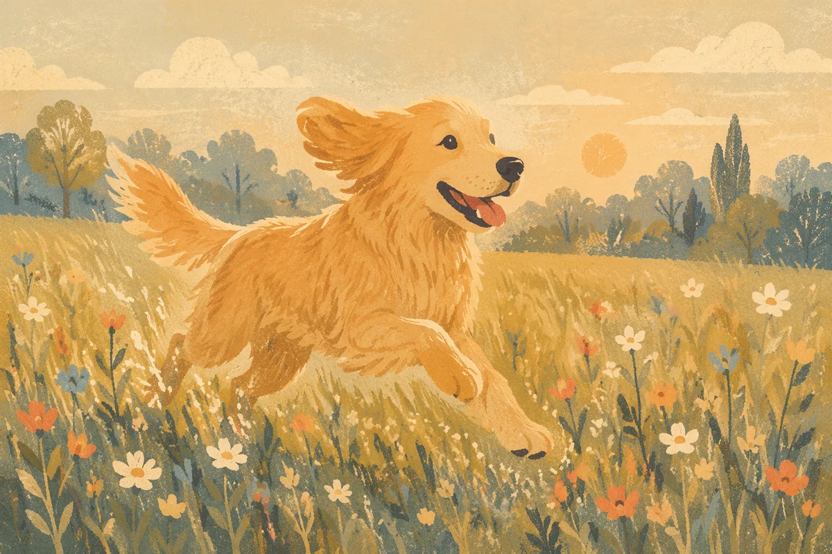 Happy Golden Retriever Running Through Meadow