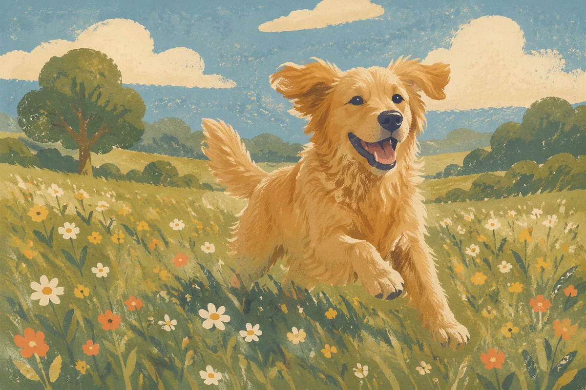 Happy Golden Retriever in Summer Meadow