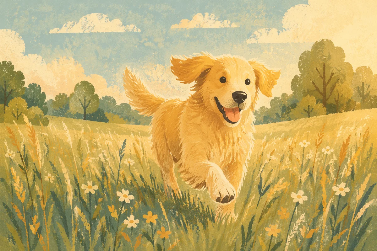 Happy Golden Retriever in Sunlit Meadow