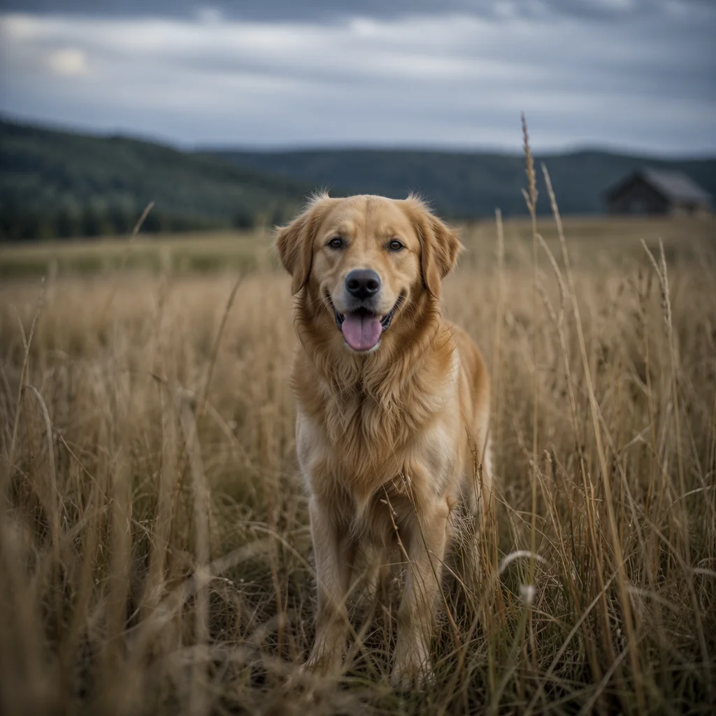 Happy Golden Retriever in Rural Field
