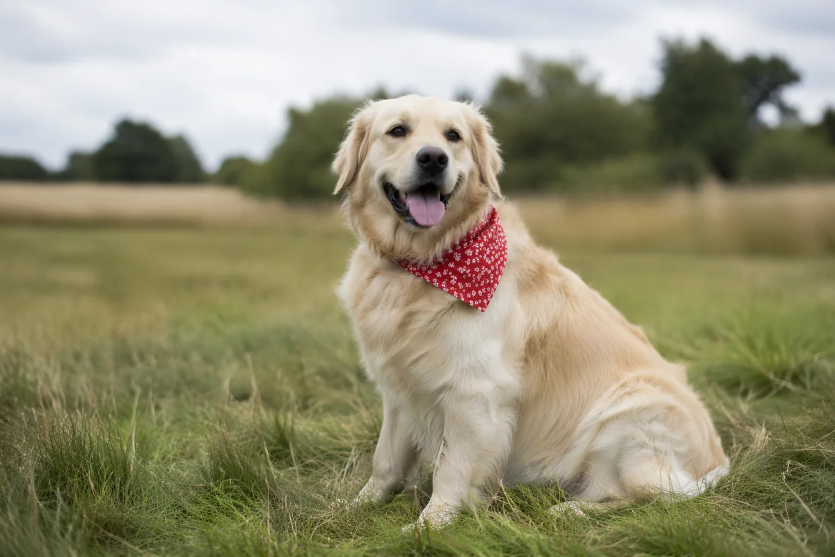 Happy Golden Retriever in Meadow
