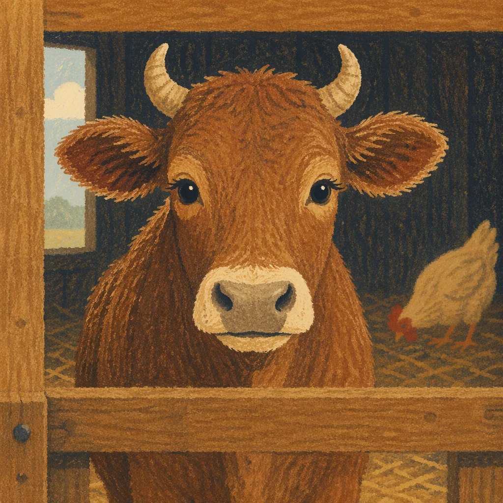 Gentle Cow in Warm Rural Barn