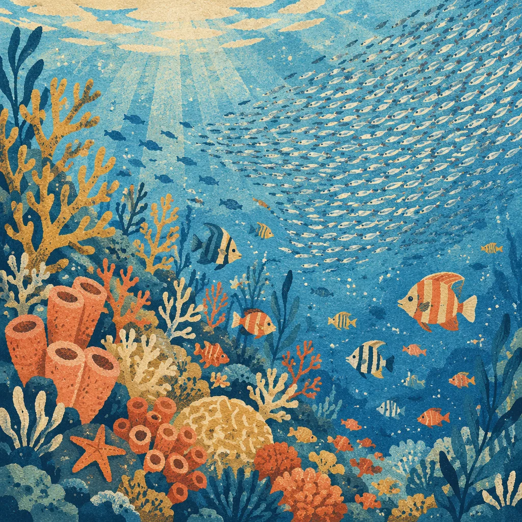 Tropical Coral Reef with Silver Fish