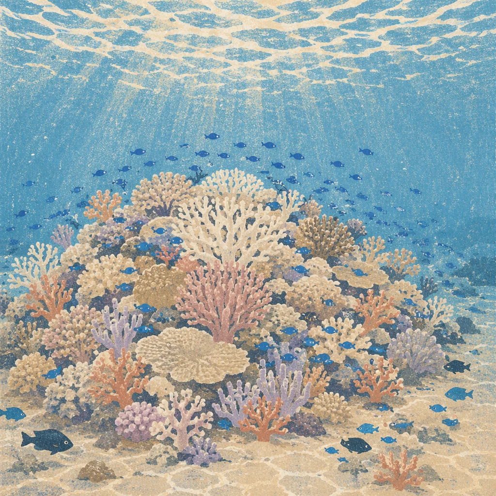 Tropical Coral Reef with Blue Fish