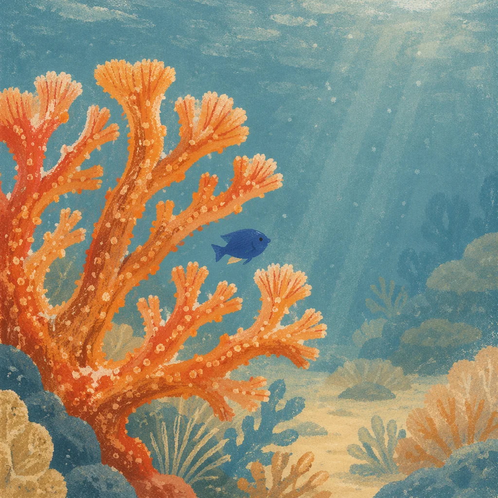 Blue Reef Fish by Orange Coral