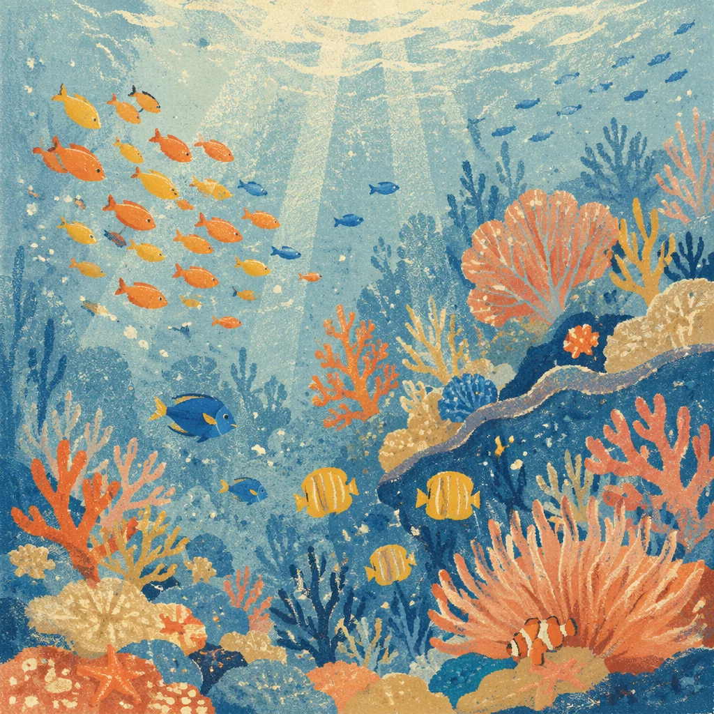Tropical Fish in Sunlit Coral Reef