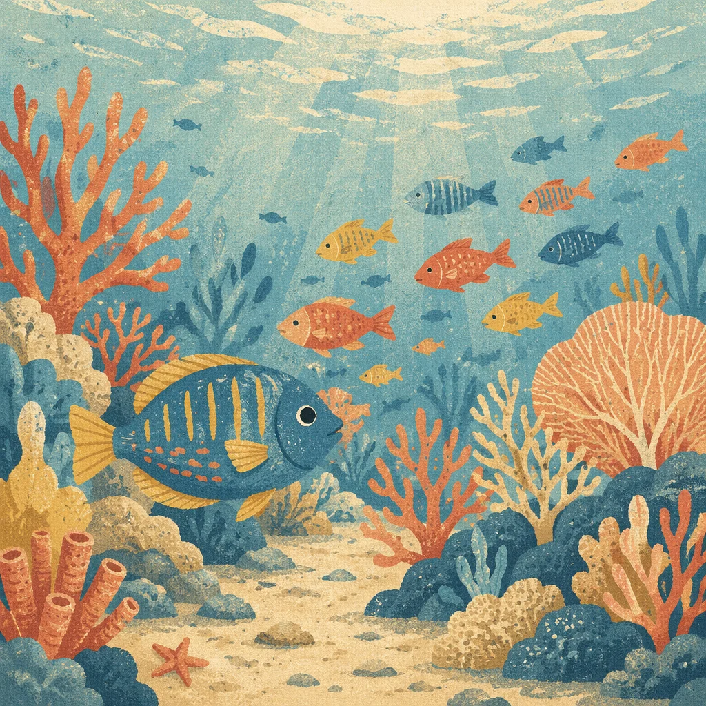 Tropical Fish in Sunlit Coral Reef