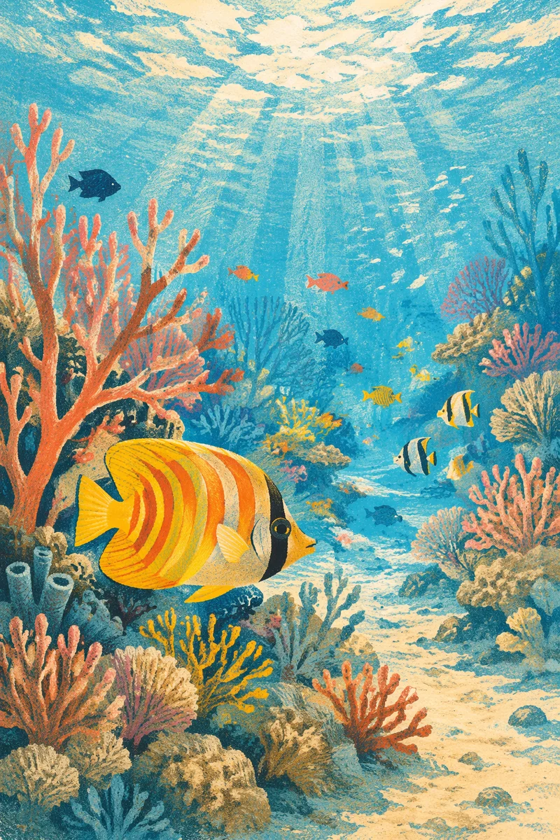 Tropical Fish Gliding Through Coral Reef