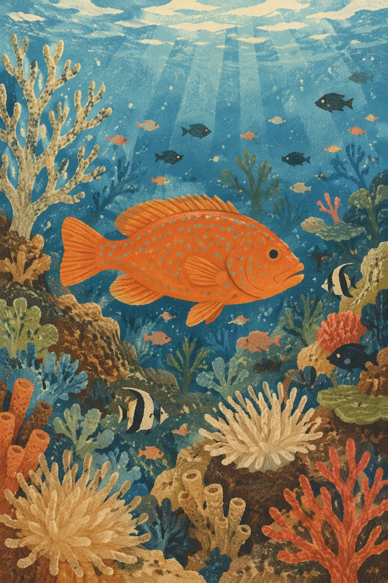 Peaceful Orange Reef Fish Among Tropical Coral
