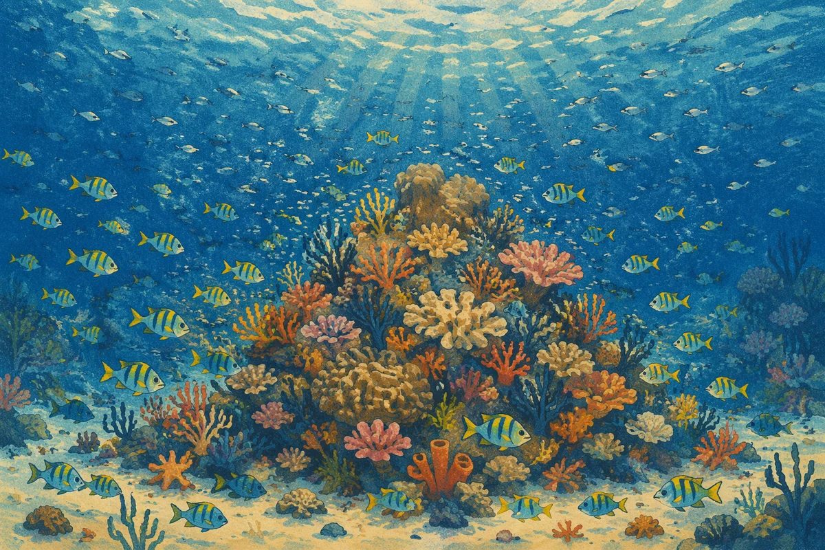 Tropical Reef Fish in Sunlit Blue Water