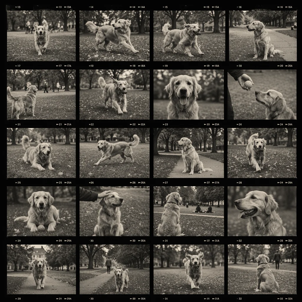 Vintage Film Contact Sheet of Golden Retriever