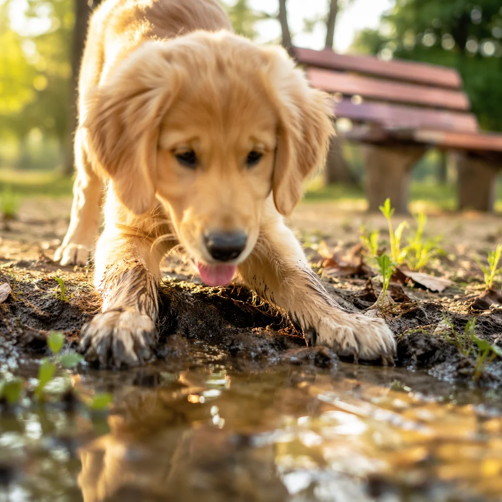 Playful Golden Retriever Puppy in Sunny Park