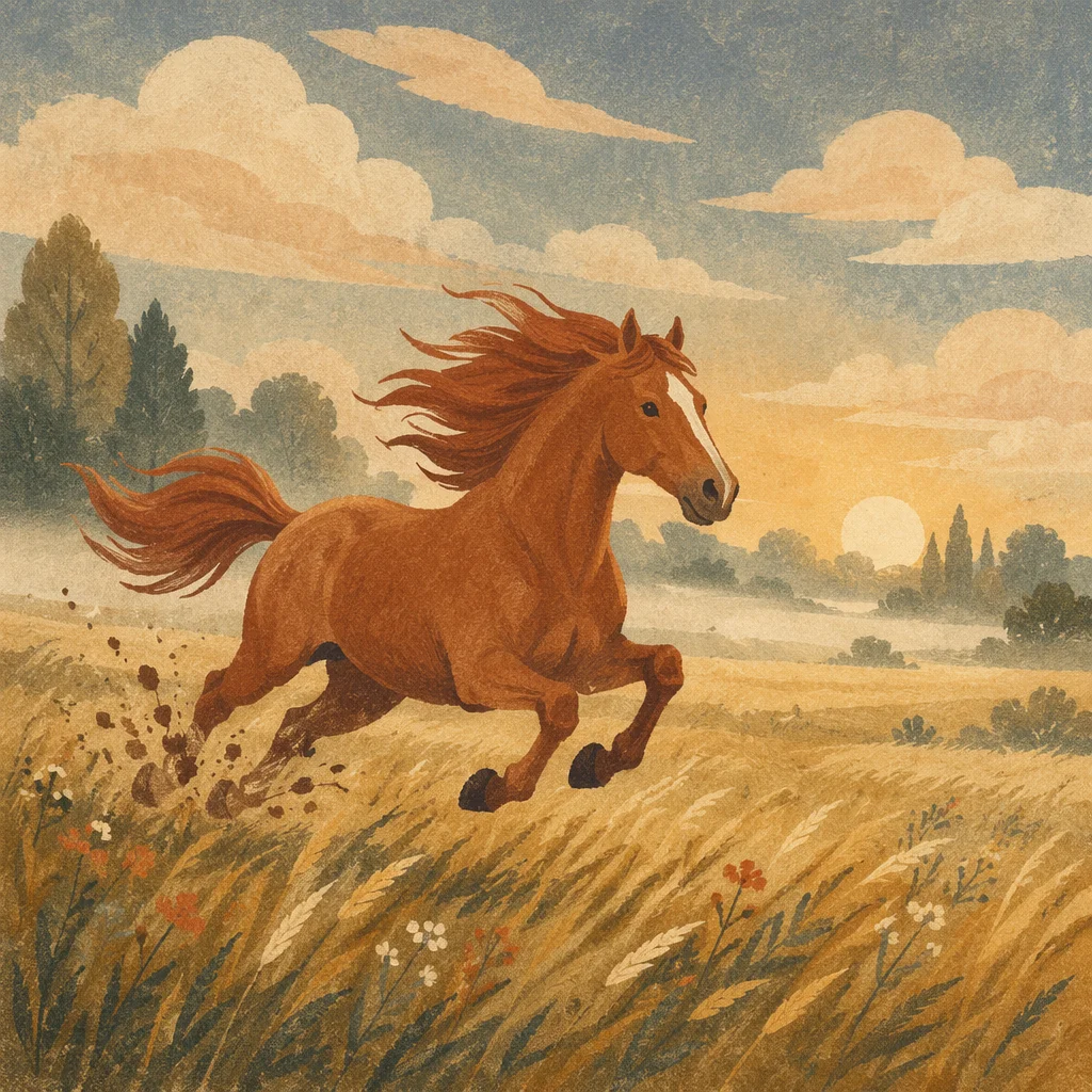 Majestic Horse Running Through Golden Meadow