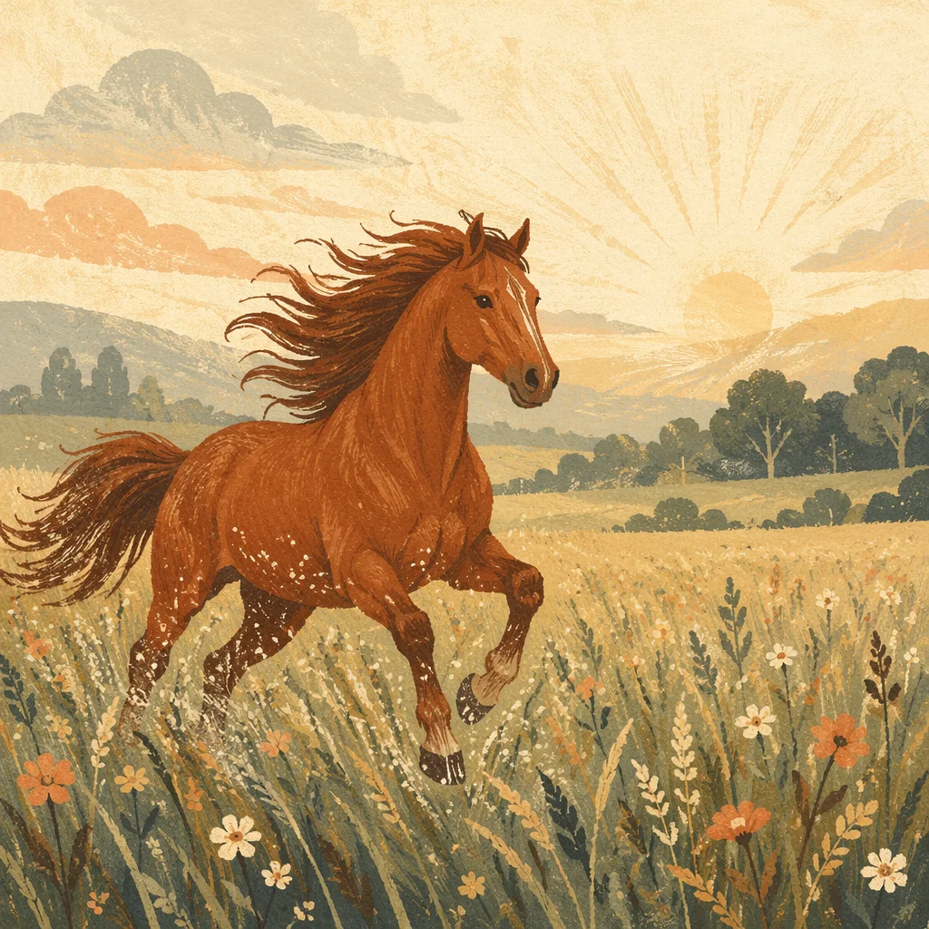Majestic Chestnut Horse in Morning Meadow