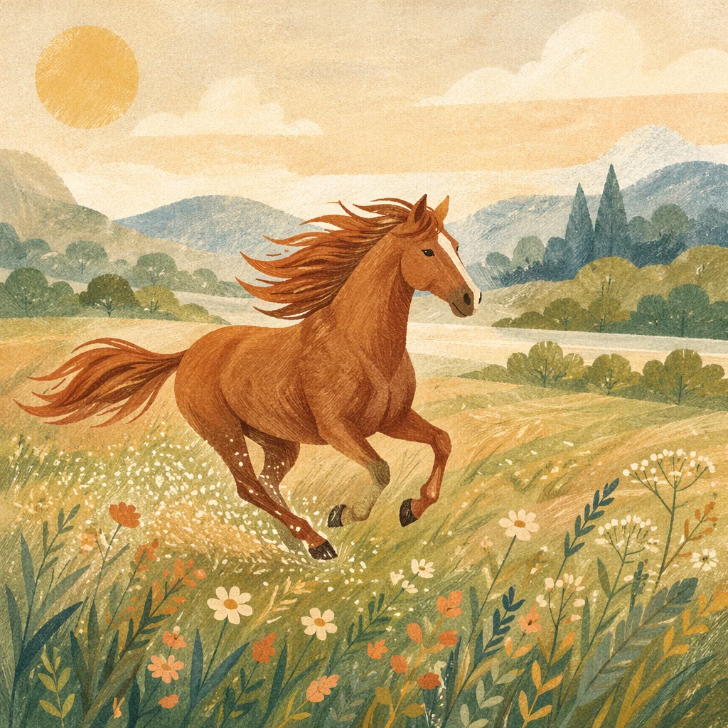 Majestic Horse Running Through Spring Meadow