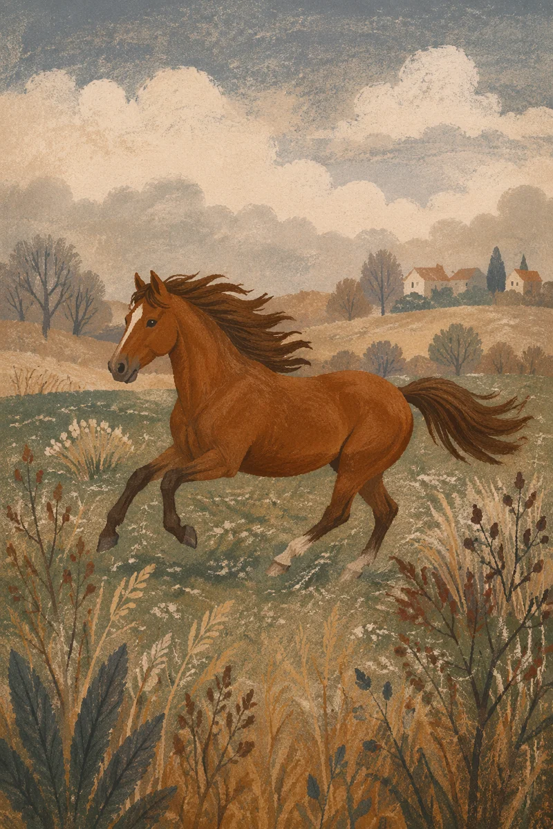 Majestic Horse Running Through Green Pasture