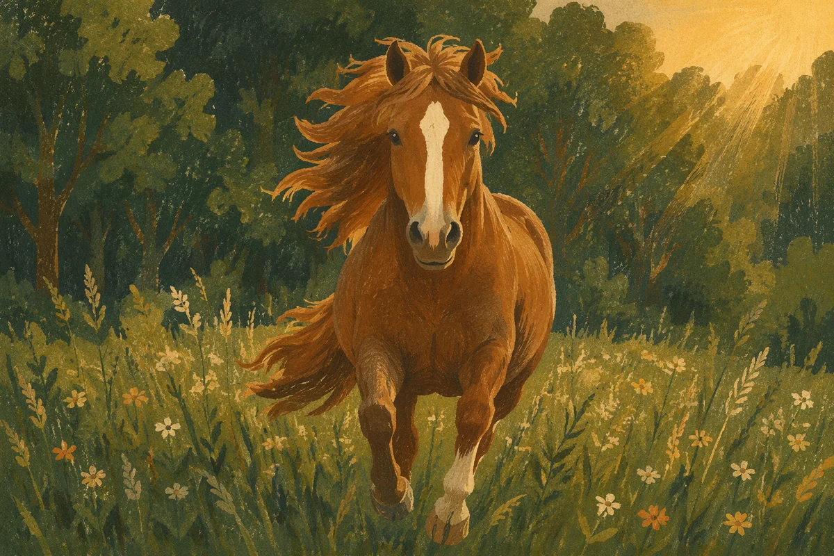 Majestic Horse Running Through Green Meadow