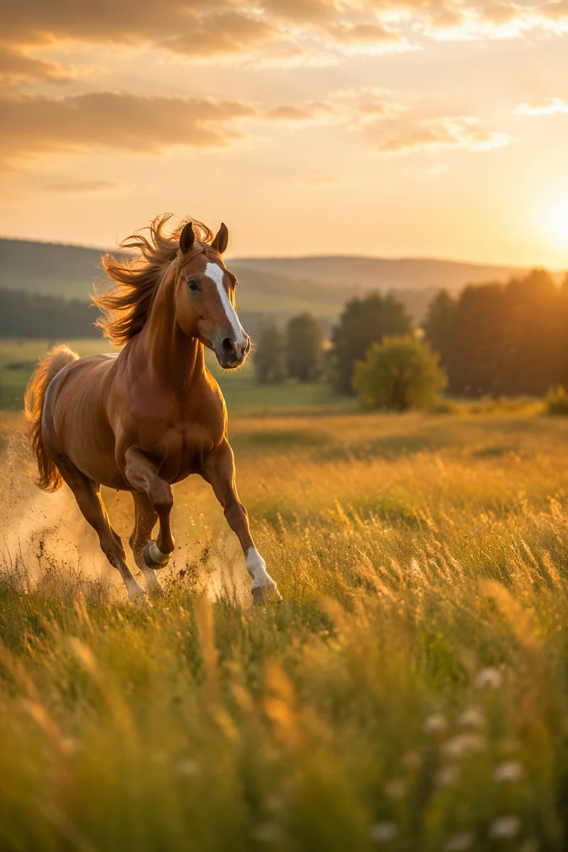 Majestic Horse Running Free at Golden Hour